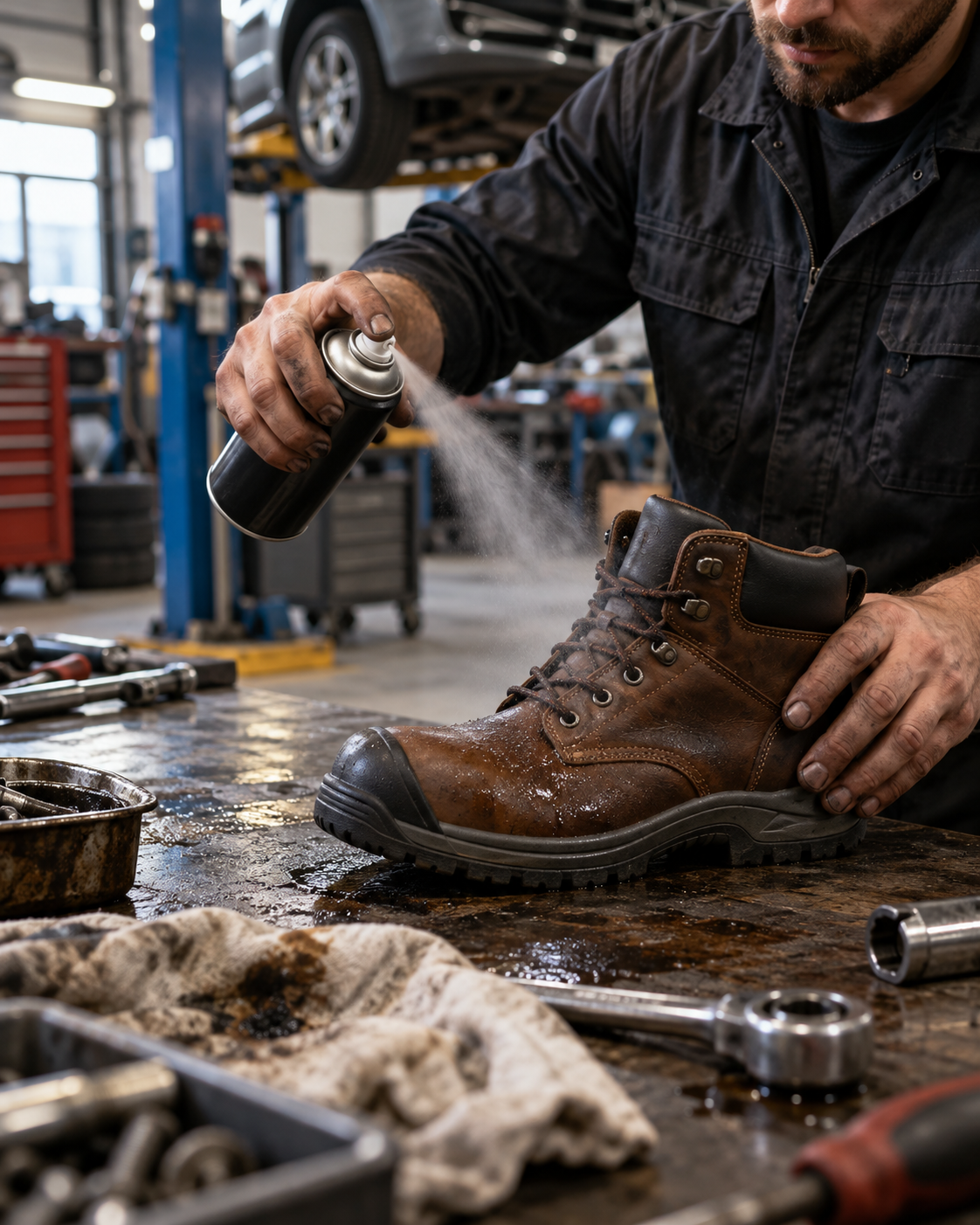 Oliebestendige spray voor werkschoenen: zo bescherm je veiligheidsschoenen