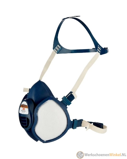 Afbeelding van 3M 4251+ onderhoudsvrij halfgelaatsmasker A1P2 R D met geïntegreerde filters en breed gezichtsveld
