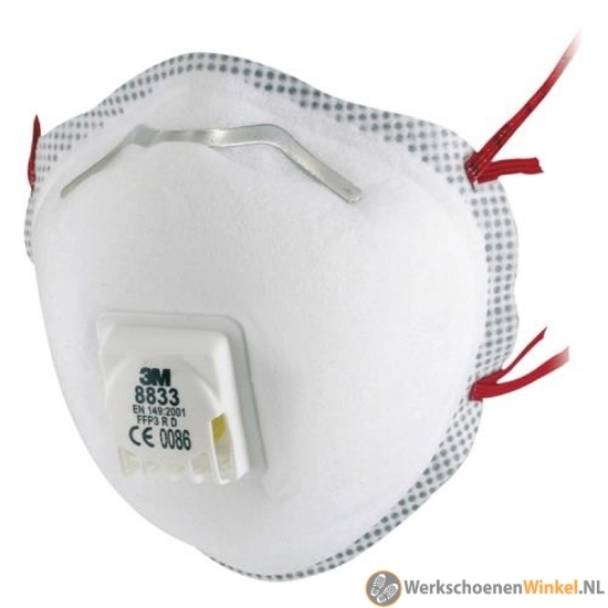 Afbeelding van 3M 8833 stofmasker R D met FFP3 bescherming en uitademventiel (10 stuks)