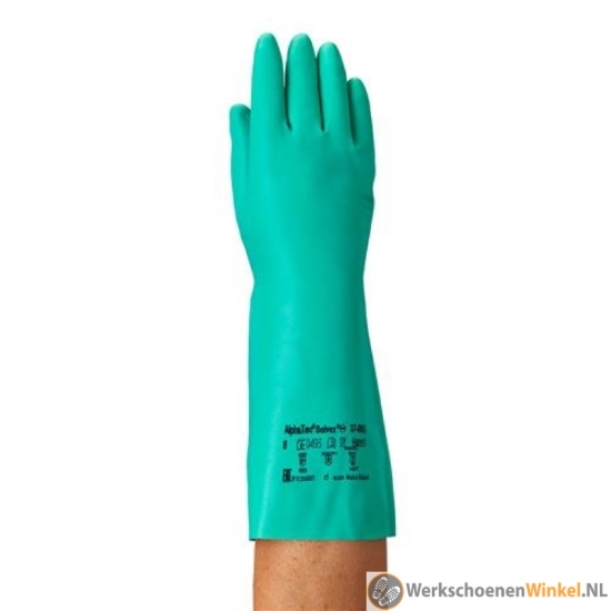 Afbeelding van Lange veiligheidshandschoen 38 cm hoogwaardig nitril (olie- & chemiebestendig) - groen