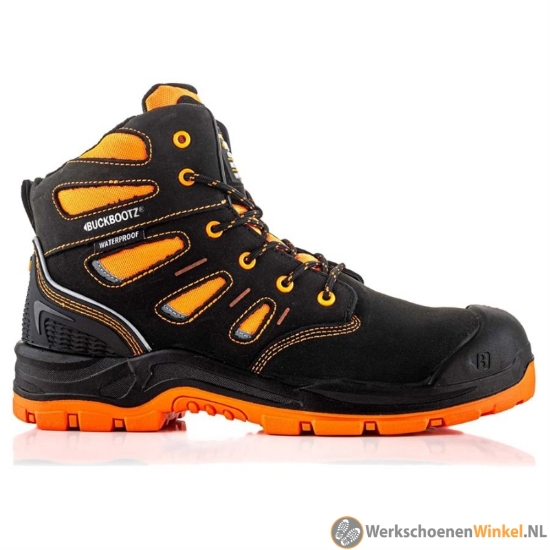 Afbeelding van Stevige reflectie werkschoen Buckbootz High S7S SC LG WR (metaalvrij) - zwart/oranje