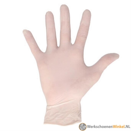 Afbeelding van Latex wegwerphandschoen gepoederd wit geschikt voor voeding en gezondheidszorg - 100 stuks