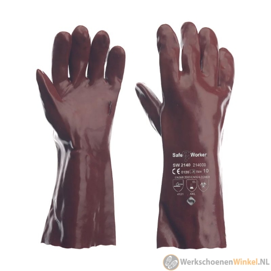 Afbeelding van PVC gecoate werkhandschoenen CE Cat II (rood) slijtvast, vloeistofdicht en 40 cm lang