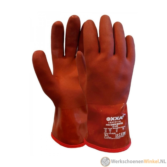 Afbeelding van Chemische winter werkhandschoenen Oxxa  47-410 PVC-Chem - rood