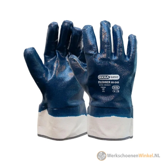Afbeelding van Olie en vet bestendige werkhandschoenen Oxxa 50-040 Cleaner NBR - blauw/wit