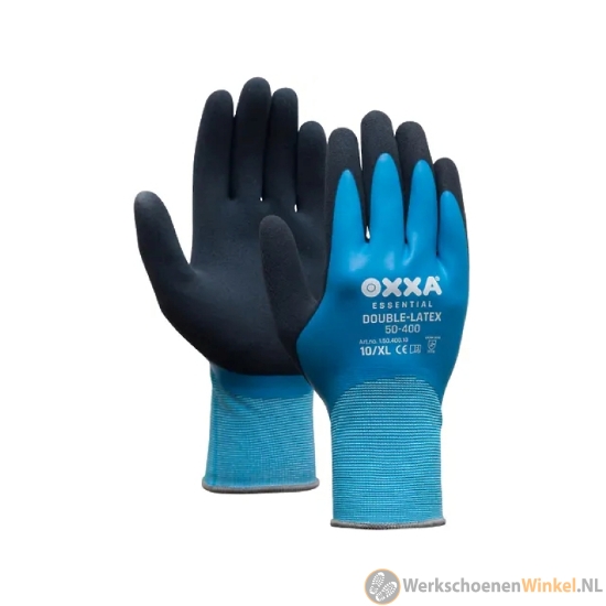 Afbeelding van Werkhandschoennen met dubble latexgrip Oxxa 50-400 zwart/blauw