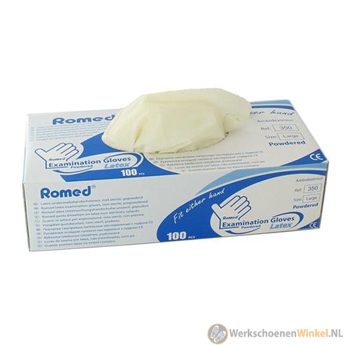 Romed Disposable Handschoen latex wit, dispenser à 100st