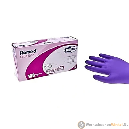 Afbeelding van Romed Disposable Handschoen nitril paars, dispenser à 100st