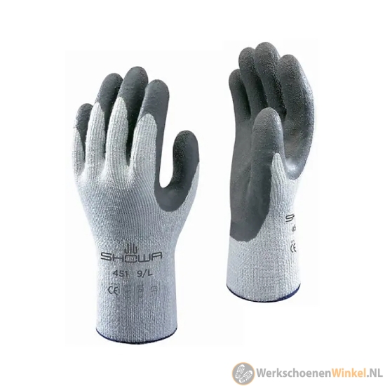 Afbeelding van Slijtvaste Showa 451 handschoen gebreide voering latex palm - grijs/donkergrijs