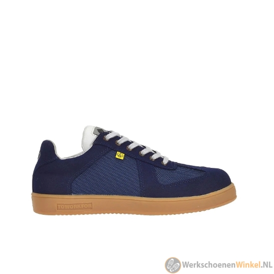 Afbeelding van Sportieve veiligheidsschoenen ToWorkFor Noseslide S3 ESD laag met comfort inlegzool - blauw/wit