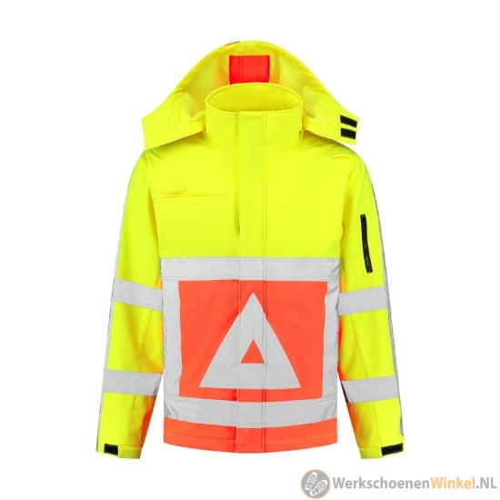 Afbeelding van Multifunctionele Softshelljas met RWS-reflectiestrepen voor verkeersregelaars - fluorgeel/oranje