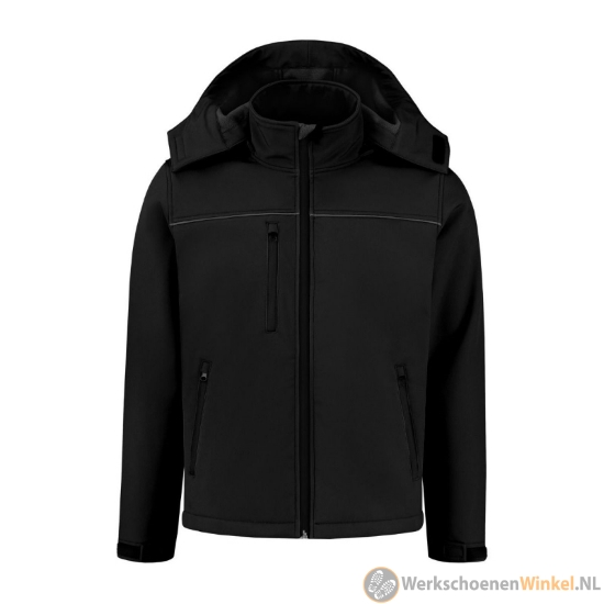 Afbeelding van Voordelige softshell werkjas zwart met capuchon ademend waterafstotend en winddicht - zwart