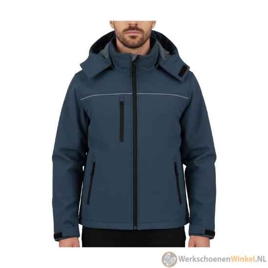 Afbeelding van Duurzame Softshelljas met capuchon waterafstotend en winddicht – marineblauw