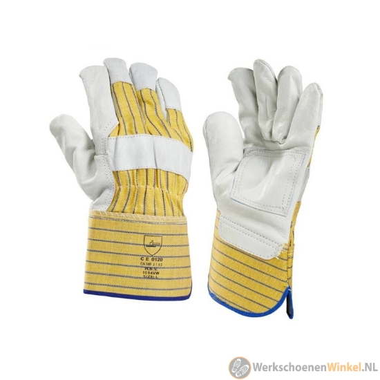 Afbeelding van Slijtvaste werkhandschoen met lederen palmversteviging (ideaal voor intensief en ruw werk) - wit/geel