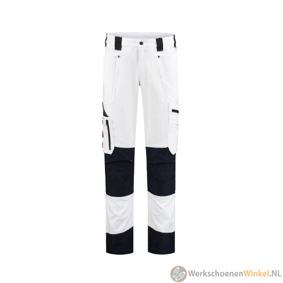 Afbeelding van Ergonomische stretch werkbroek Workman met functionele zakken (slijtvast)  - Wit/Marineblauw